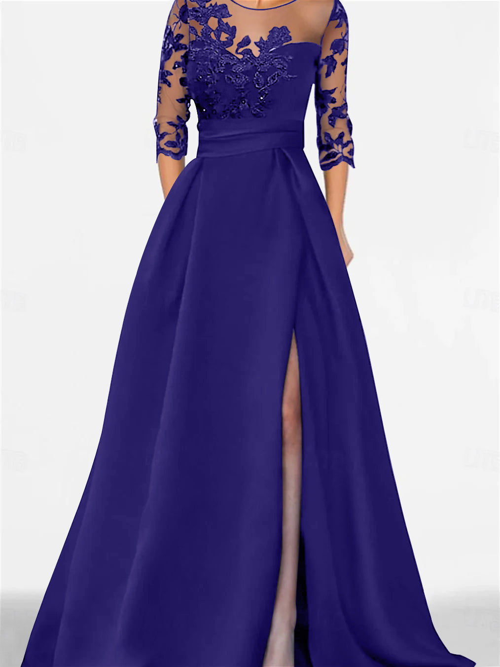 Robe de Mère de la Mariée Coupe A-Line/Princess, Manches 3/4, Longueur Au Sol, avec Dentelle et Fente Sur le Côté