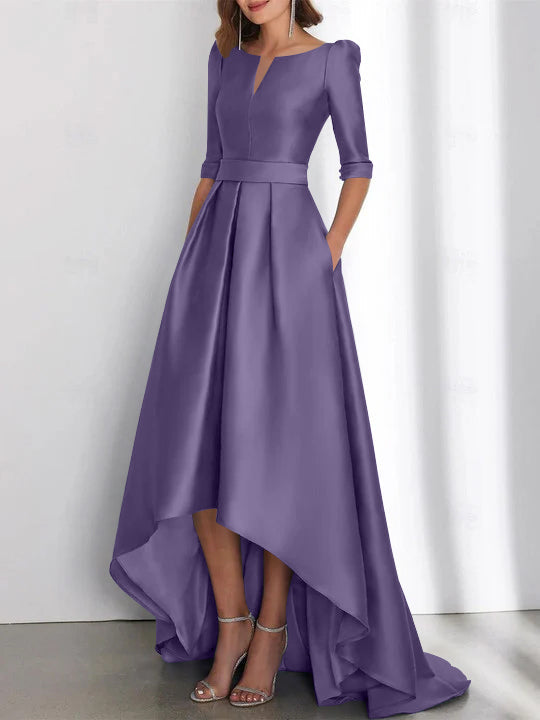 Robes de Mère de la Mariée Asymétriques à Manches Mi-Longues A-Line/Princess avec Poches