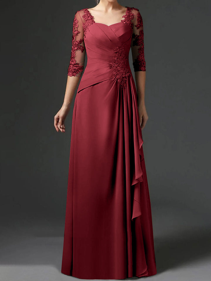 Robe de Mère de la Mariée Coupe A-Line/Princess à Col Carré et Manches Mi-Longues avec Fronces