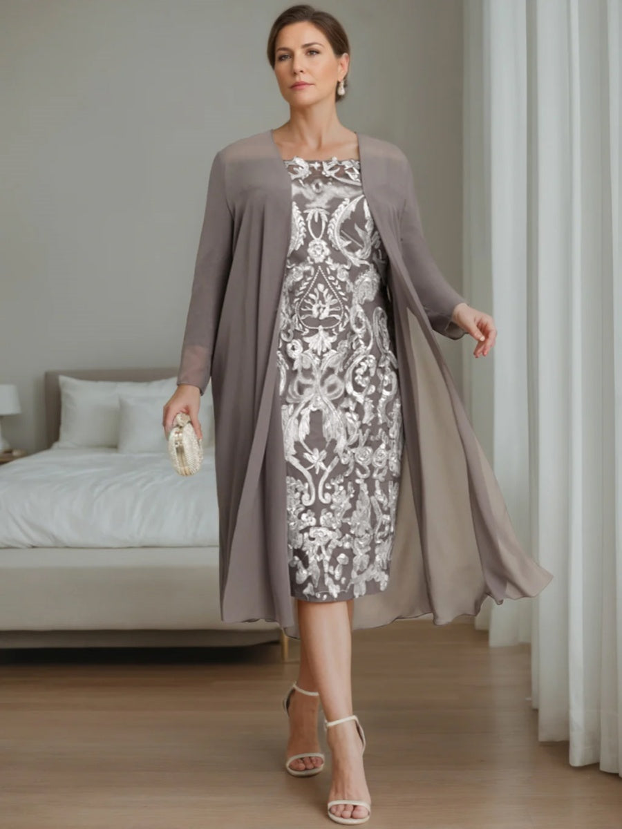 Robe de Mère de la Mariée Grande Taille à Manches 3/4 et Épaules Dénudées, Longueur Genou, avec Veste
