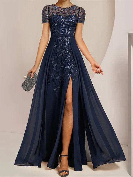 Robe de Mère de la Mariée Coupe A-Line/Princess, Longueur Au Sol, avec Volants Latéraux Fendus et Paillettes