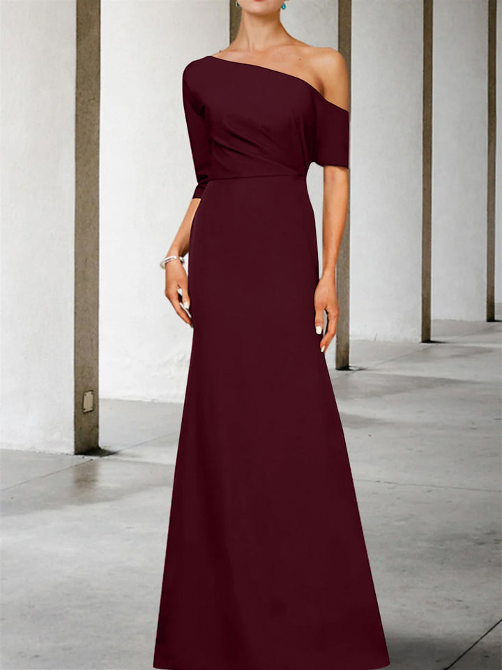Robe de Mère de la Mariée Coupe A-Line/Princess, Asymétrique, Manches 3/4, Longueur Au Sol