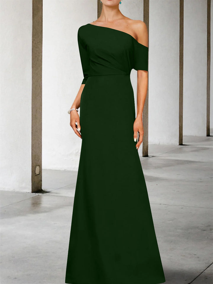 Robe de Mère de la Mariée Coupe A-Line/Princess, Asymétrique, Manches 3/4, Longueur Au Sol