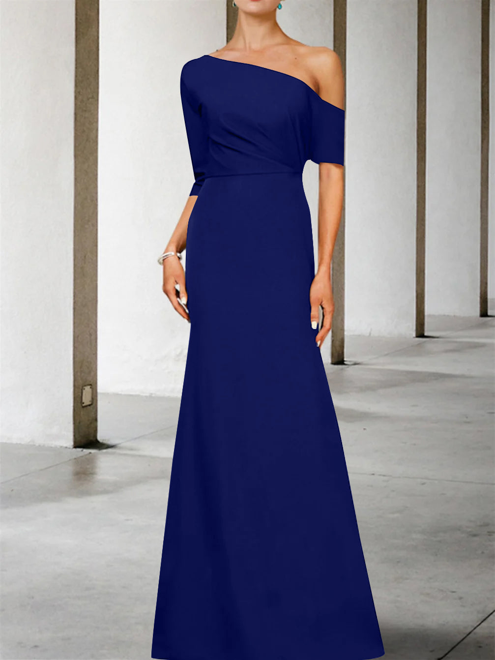 Robe de Mère de la Mariée Coupe A-Line/Princess, Asymétrique, Manches 3/4, Longueur Au Sol