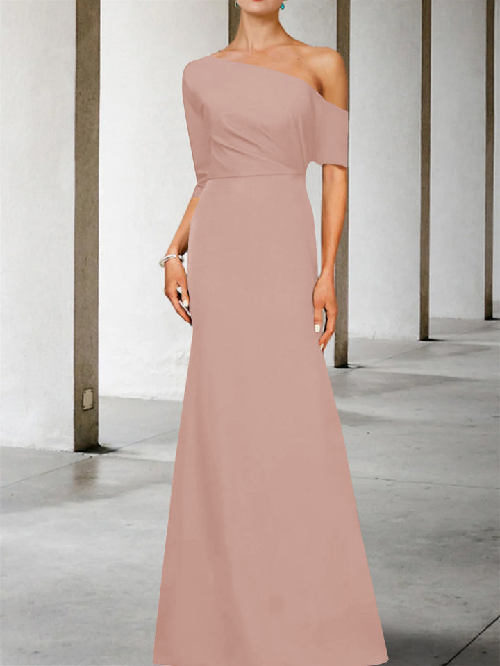 Robe de Mère de la Mariée Coupe A-Line/Princess, Asymétrique, Manches 3/4, Longueur Au Sol