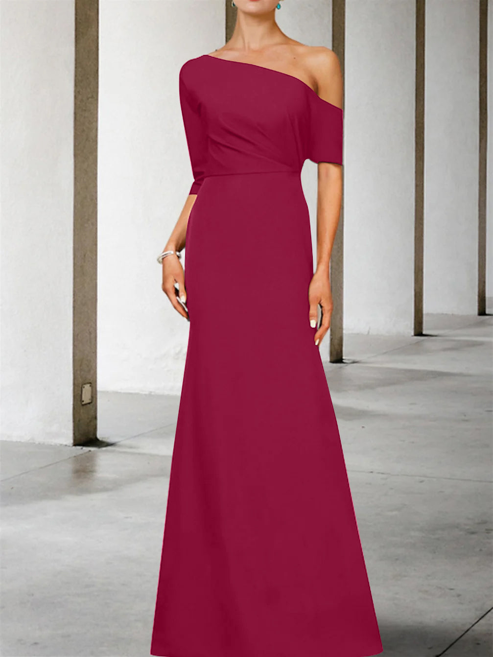 Robe de Mère de la Mariée Coupe A-Line/Princess, Asymétrique, Manches 3/4, Longueur Au Sol