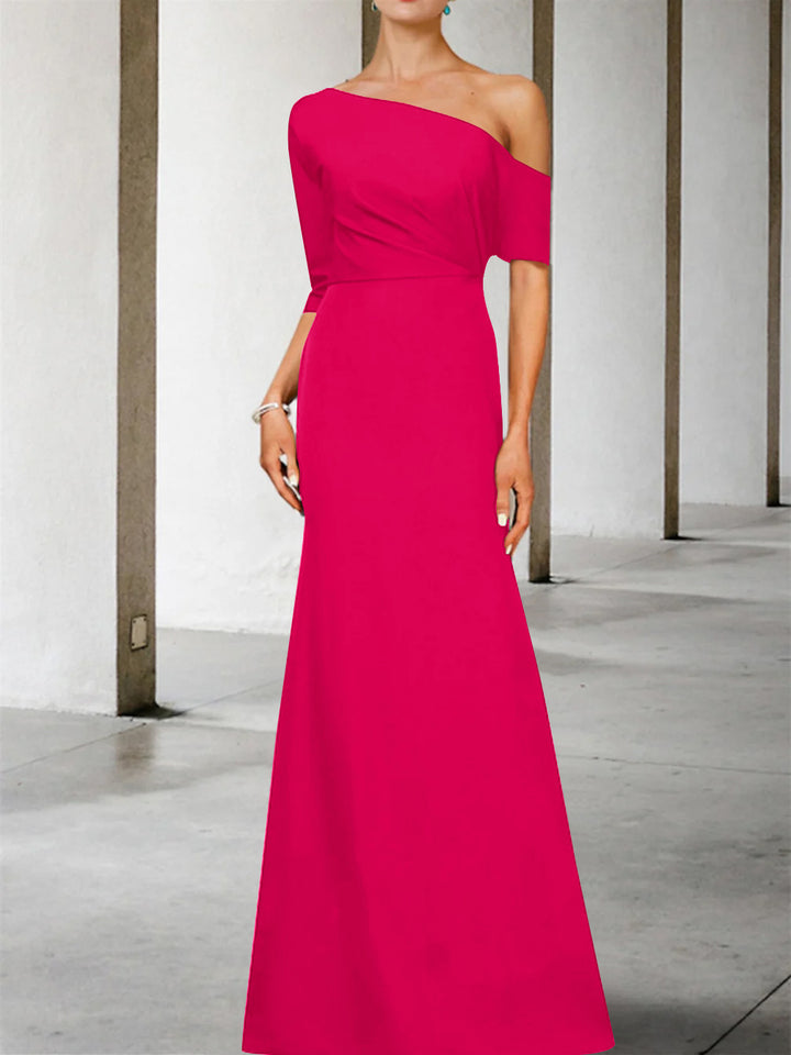 Robe de Mère de la Mariée Coupe A-Line/Princess, Asymétrique, Manches 3/4, Longueur Au Sol