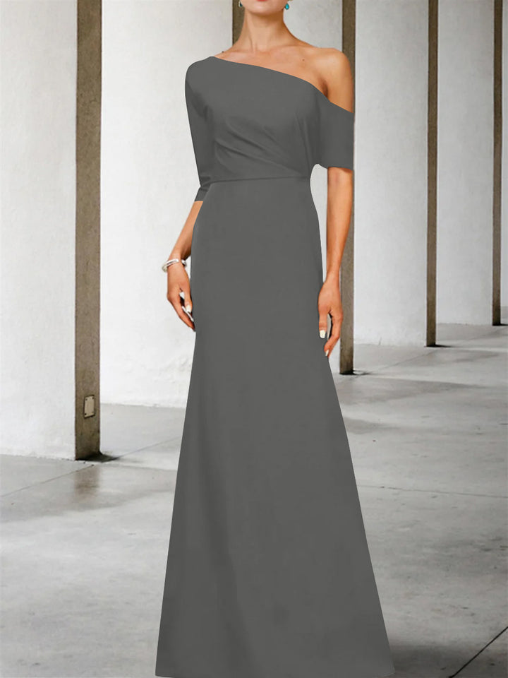 Robe de Mère de la Mariée Coupe A-Line/Princess, Asymétrique, Manches 3/4, Longueur Au Sol