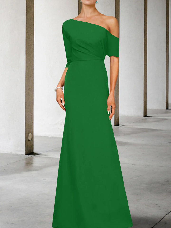 Robe de Mère de la Mariée Coupe A-Line/Princess, Asymétrique, Manches 3/4, Longueur Au Sol