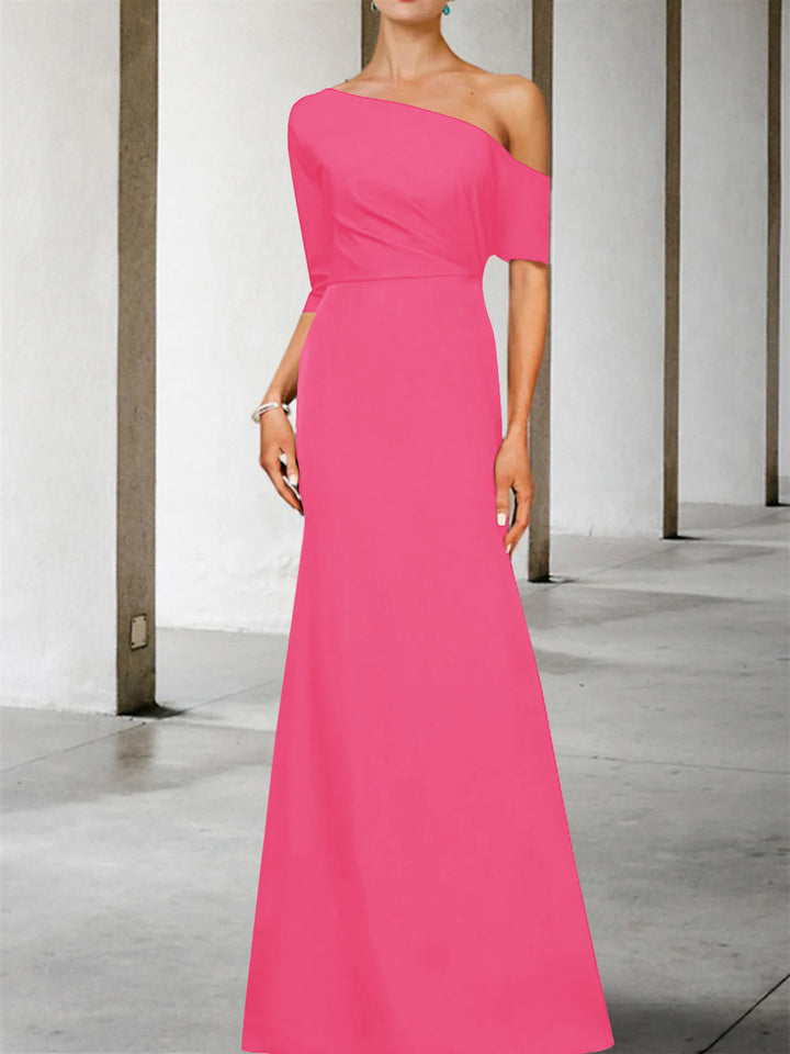 Robe de Mère de la Mariée Coupe A-Line/Princess, Asymétrique, Manches 3/4, Longueur Au Sol