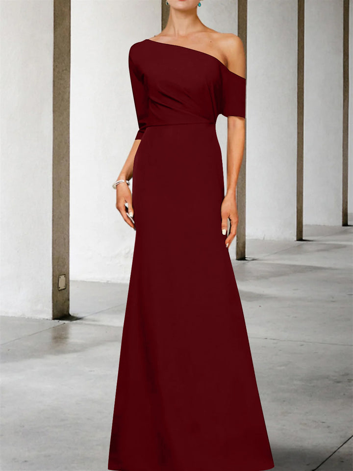 Robe de Mère de la Mariée Coupe A-Line/Princess, Asymétrique, Manches 3/4, Longueur Au Sol