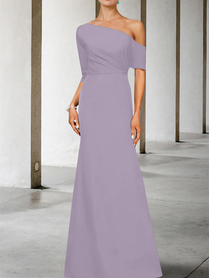 Robe de Mère de la Mariée Coupe A-Line/Princess, Asymétrique, Manches 3/4, Longueur Au Sol