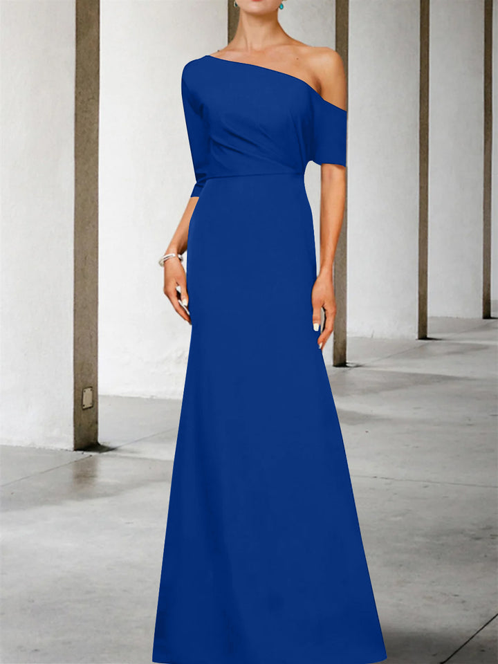 Robe de Mère de la Mariée Coupe A-Line/Princess, Asymétrique, Manches 3/4, Longueur Au Sol
