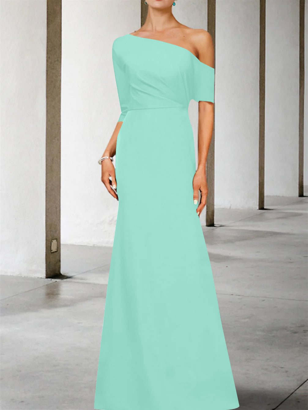 Robe de Mère de la Mariée Coupe A-Line/Princess, Asymétrique, Manches 3/4, Longueur Au Sol