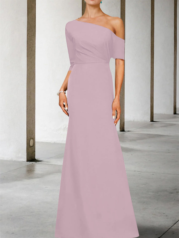 Robe de Mère de la Mariée Coupe A-Line/Princess, Asymétrique, Manches 3/4, Longueur Au Sol