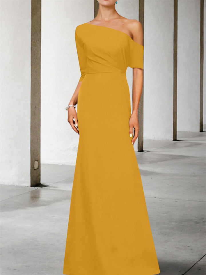 Robe de Mère de la Mariée Coupe A-Line/Princess, Asymétrique, Manches 3/4, Longueur Au Sol