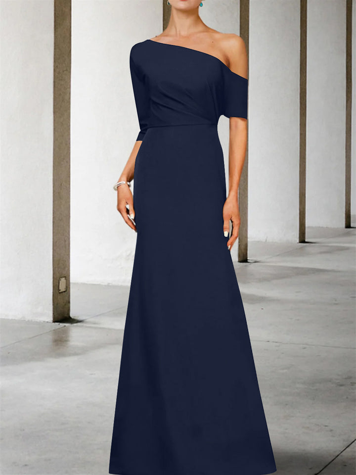 Robe de Mère de la Mariée Coupe A-Line/Princess, Asymétrique, Manches 3/4, Longueur Au Sol