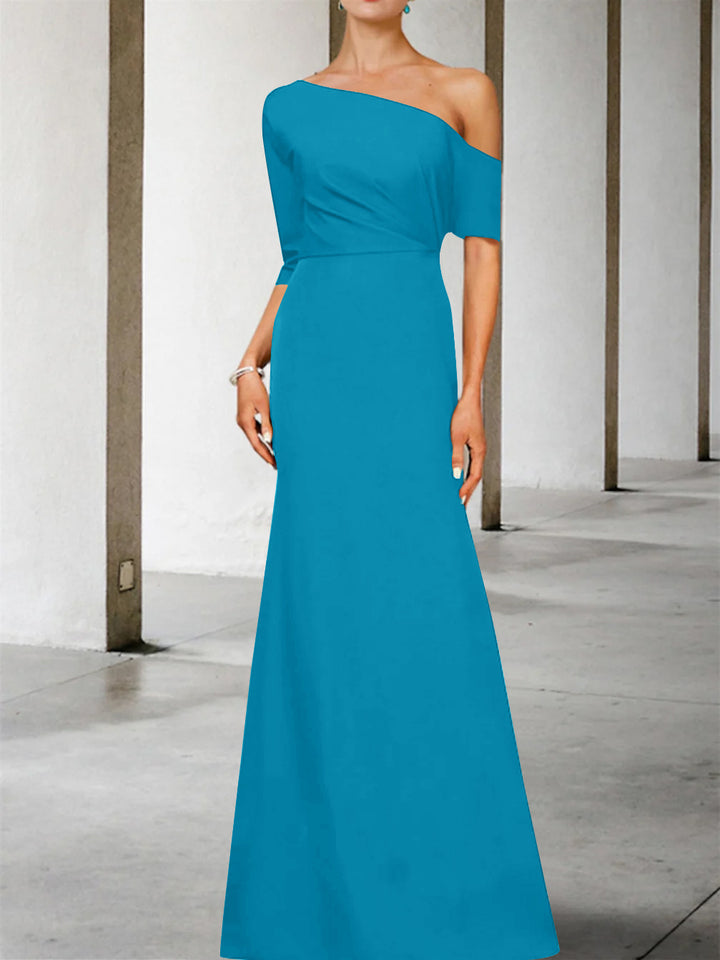 Robe de Mère de la Mariée Coupe A-Line/Princess, Asymétrique, Manches 3/4, Longueur Au Sol