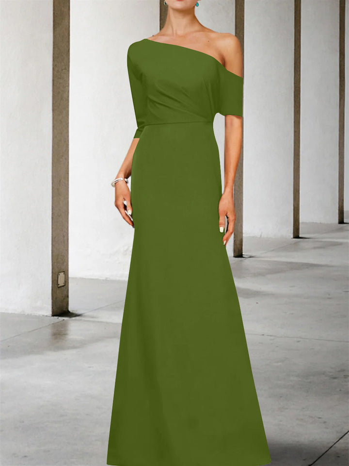 Robe de Mère de la Mariée Coupe A-Line/Princess, Asymétrique, Manches 3/4, Longueur Au Sol