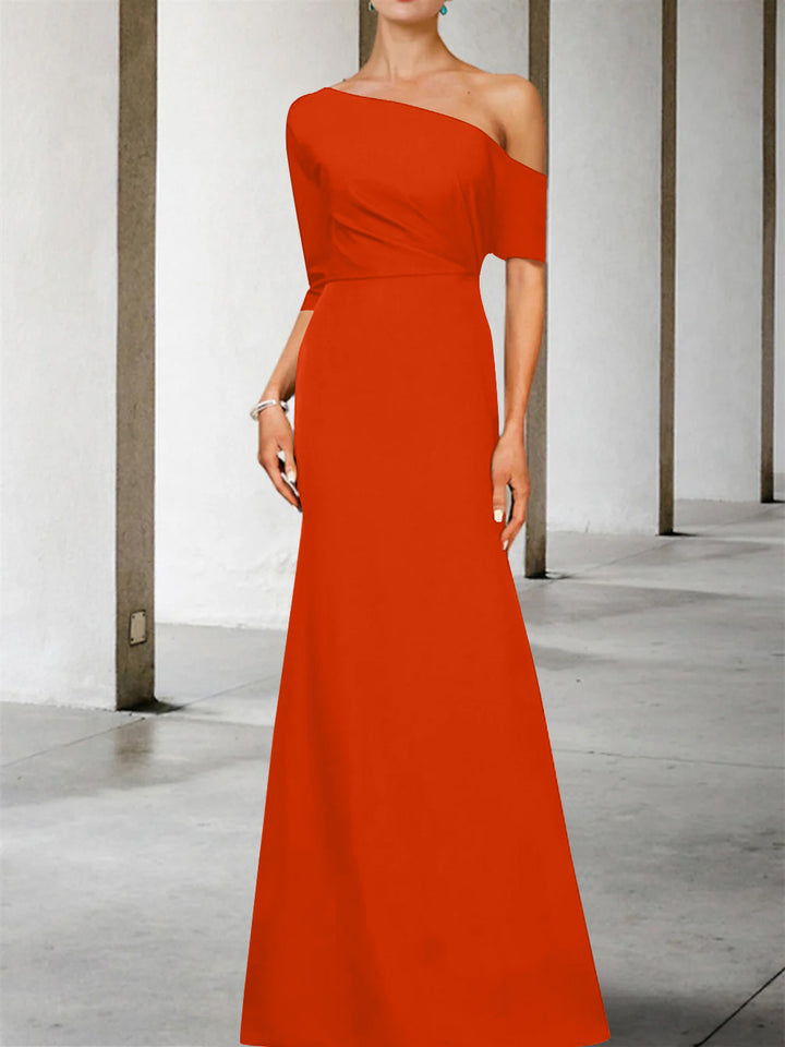 Robe de Mère de la Mariée Coupe A-Line/Princess, Asymétrique, Manches 3/4, Longueur Au Sol