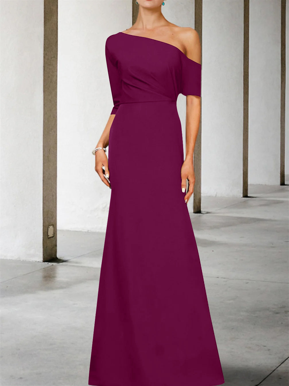 Robe de Mère de la Mariée Coupe A-Line/Princess, Asymétrique, Manches 3/4, Longueur Au Sol