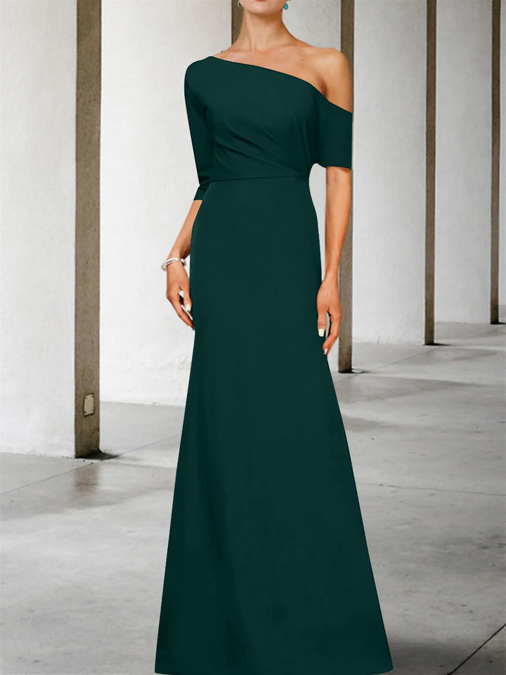 Robe de Mère de la Mariée Coupe A-Line/Princess, Asymétrique, Manches 3/4, Longueur Au Sol