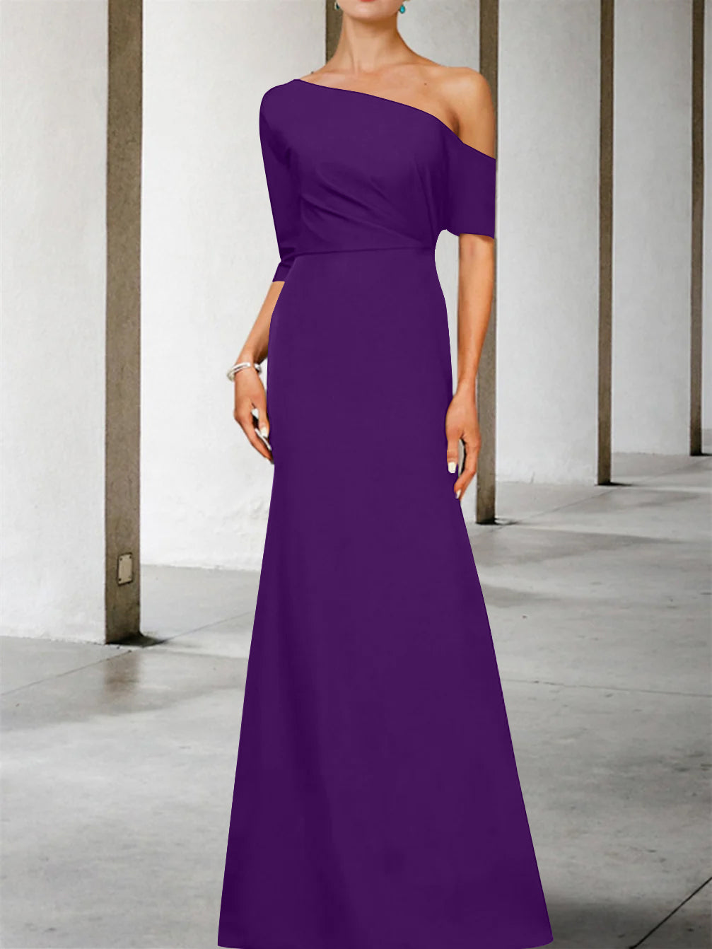 Robe de Mère de la Mariée Coupe A-Line/Princess, Asymétrique, Manches 3/4, Longueur Au Sol
