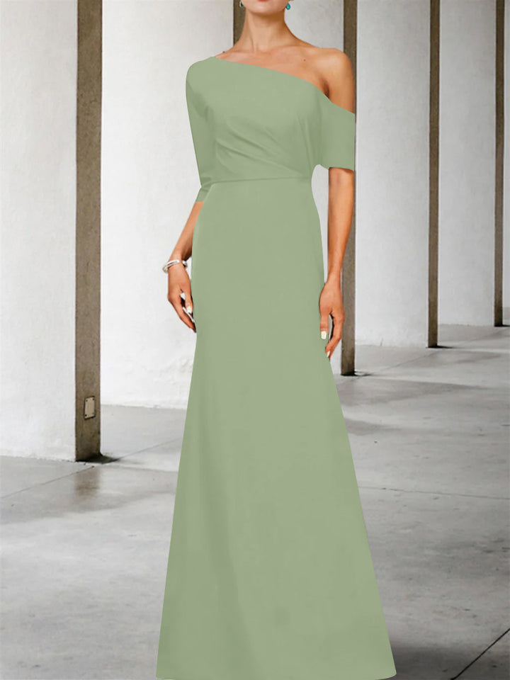 Robe de Mère de la Mariée Coupe A-Line/Princess, Asymétrique, Manches 3/4, Longueur Au Sol