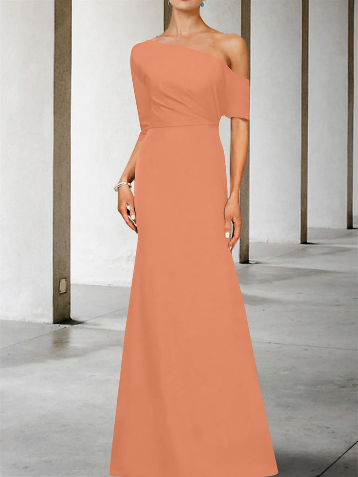 Robe de Mère de la Mariée Coupe A-Line/Princess, Asymétrique, Manches 3/4, Longueur Au Sol