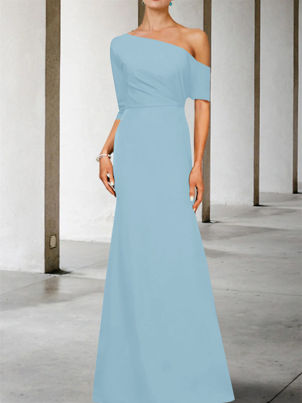 Robe de Mère de la Mariée Coupe A-Line/Princess, Asymétrique, Manches 3/4, Longueur Au Sol