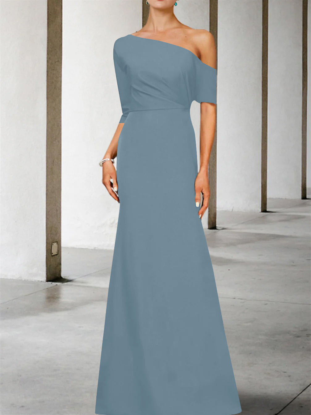 Robe de Mère de la Mariée Coupe A-Line/Princess, Asymétrique, Manches 3/4, Longueur Au Sol