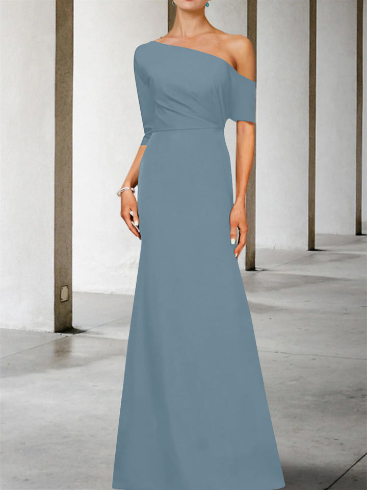 Robe de Mère de la Mariée Coupe A-Line/Princess, Asymétrique, Manches 3/4, Longueur Au Sol