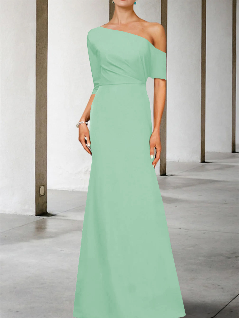 Robe de Mère de la Mariée Coupe A-Line/Princess, Asymétrique, Manches 3/4, Longueur Au Sol