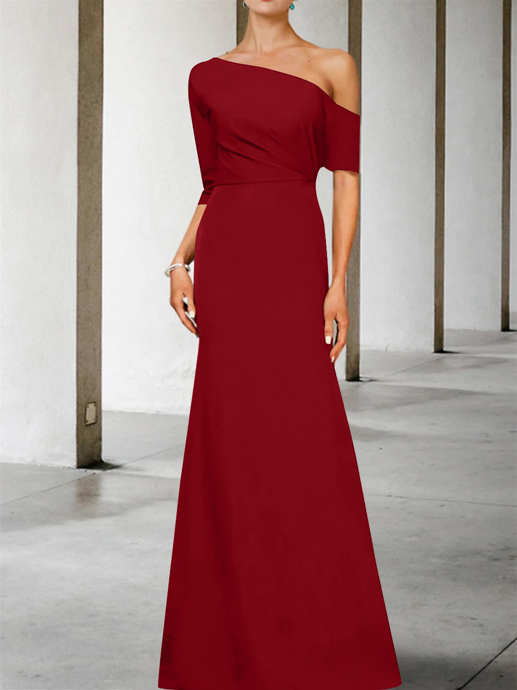 Robe de Mère de la Mariée Coupe A-Line/Princess, Asymétrique, Manches 3/4, Longueur Au Sol