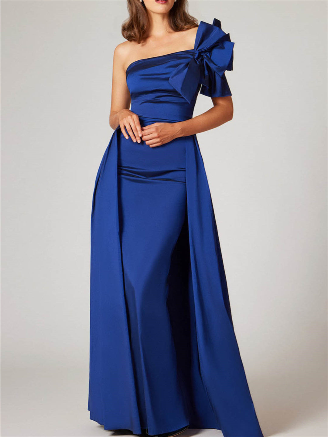 Robe de Mère de la Mariée A-Line/Princess, Longueur Au Sol, Asymétrique, Sans Manches, avec Nœud(S)