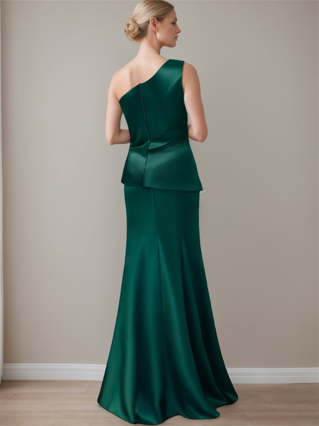 Robe de Mère de la Mariée en Satin à Une Épaule, Longueur Au Sol, Sans Manches, avec Nœud(S)