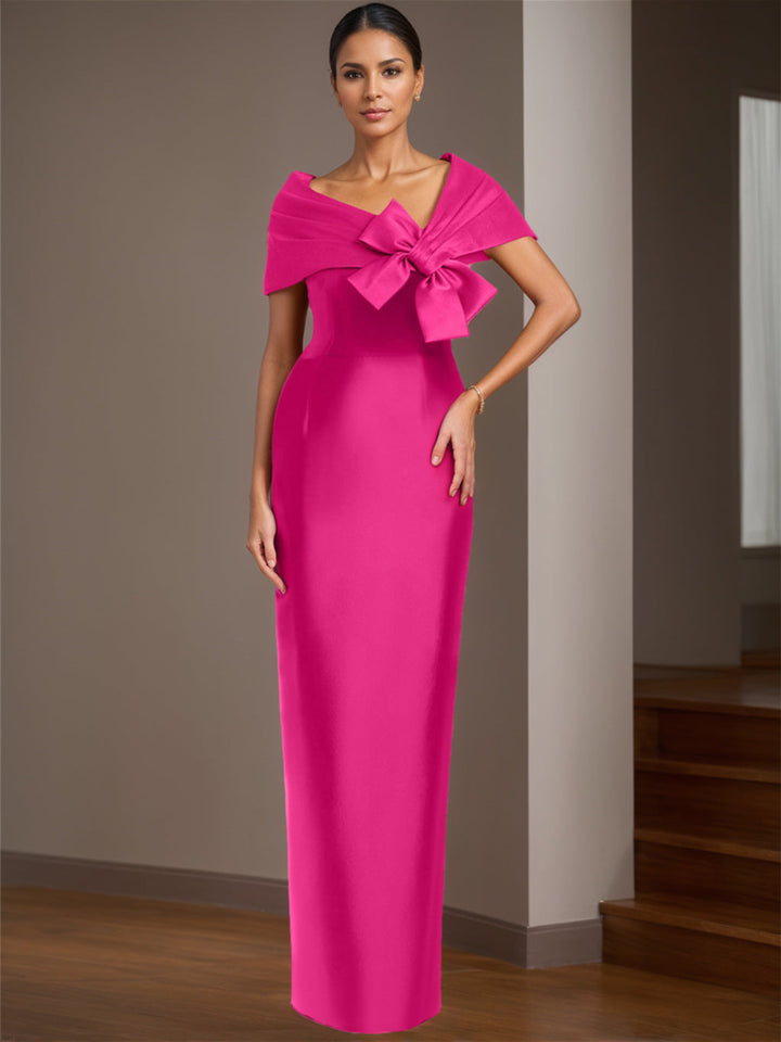 Robe de Mère de la Mariée Asymétrique en Satin, Longueur Au Sol, Sans Manches, avec Nœud(S)