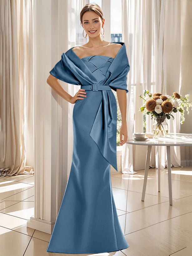 Robe Trompette 2 Pièces pour Mère de la Mariée et Du Marié, Longueur Au Sol, avec Cache-Cœur