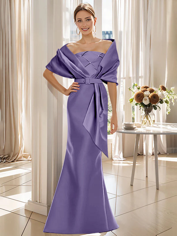 Robe Trompette 2 Pièces pour Mère de la Mariée et Du Marié, Longueur Au Sol, avec Cache-Cœur