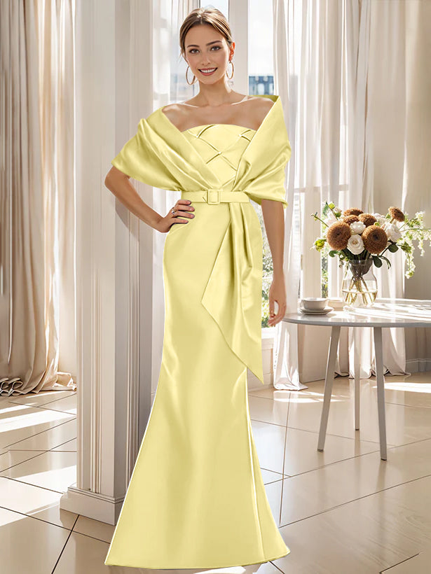 Robe Trompette 2 Pièces pour Mère de la Mariée et Du Marié, Longueur Au Sol, avec Cache-Cœur