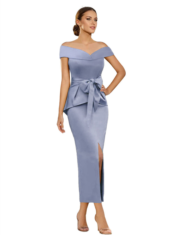 Robe de Mère de la Mariée Fourreau/Colonne à Épaules Dénudées Sans Manches, Longueur Cheville, Couleur Unie