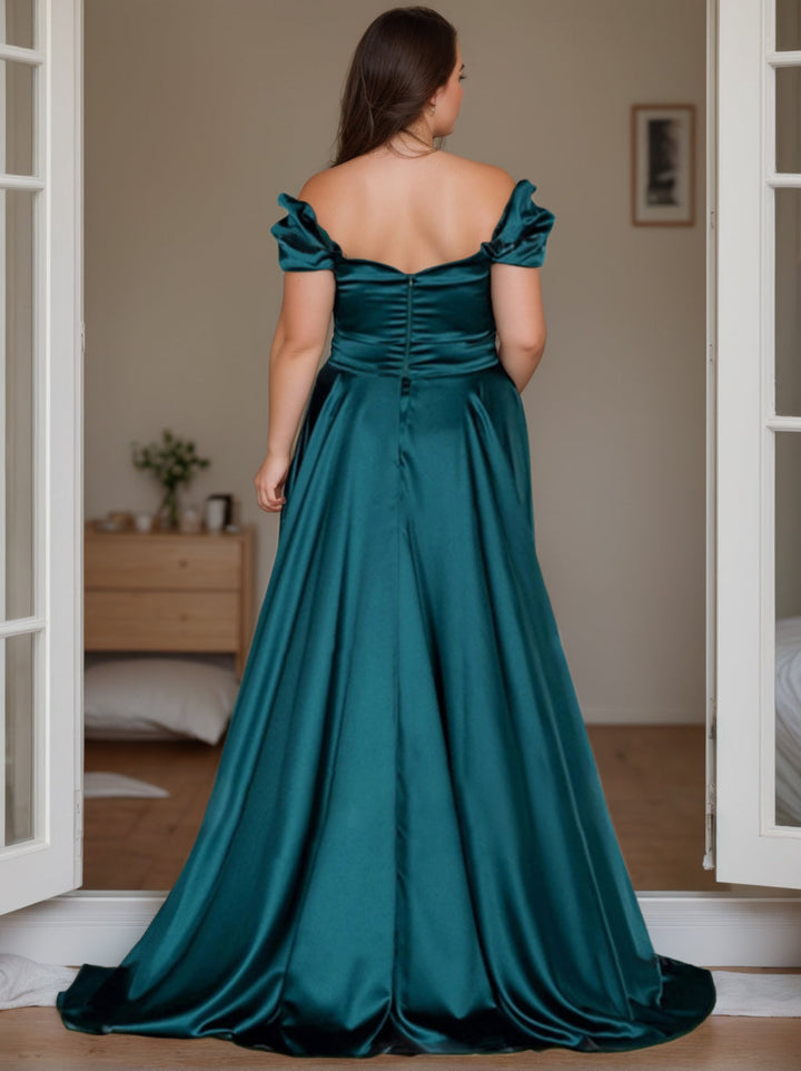 Robe de Mère de la Mariée Grande Taille, Fourreau/Colonne, Épaules Dénudées, Sans Manches, Longueur Au Sol, avec Fente Sur le Côté