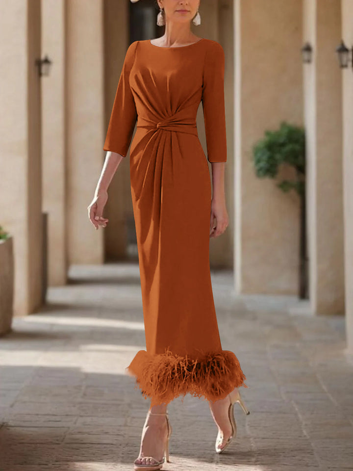 Robe Fourreau/Colonne à Encolure Dégagée et Longueur Cheville pour Mère de la Mariée et Du Marié avec Plumes