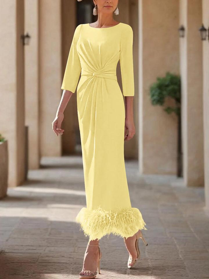 Robe Fourreau/Colonne à Encolure Dégagée et Longueur Cheville pour Mère de la Mariée et Du Marié avec Plumes