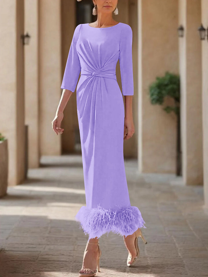 Robe Fourreau/Colonne à Encolure Dégagée et Longueur Cheville pour Mère de la Mariée et Du Marié avec Plumes