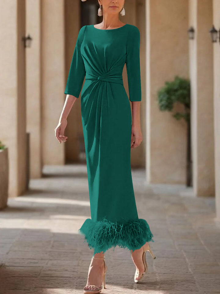 Robe Fourreau/Colonne à Encolure Dégagée et Longueur Cheville pour Mère de la Mariée et Du Marié avec Plumes