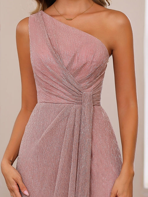 Robe de Mère de la Mariée A-Line/Princess à Une Épaule Sans Manches et Longueur Au Sol avec Volants