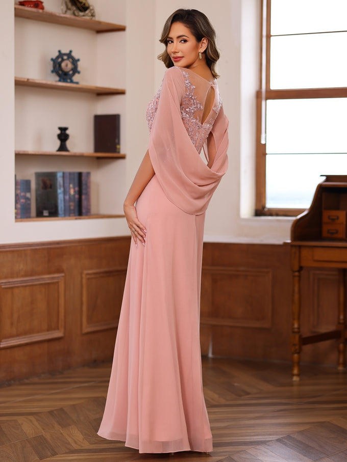 Tenues de Mère de la Mariée Coupe A-Line/Princess avec Décolleté Plongeant et Longueur Au Sol avec Plis et Paillettes