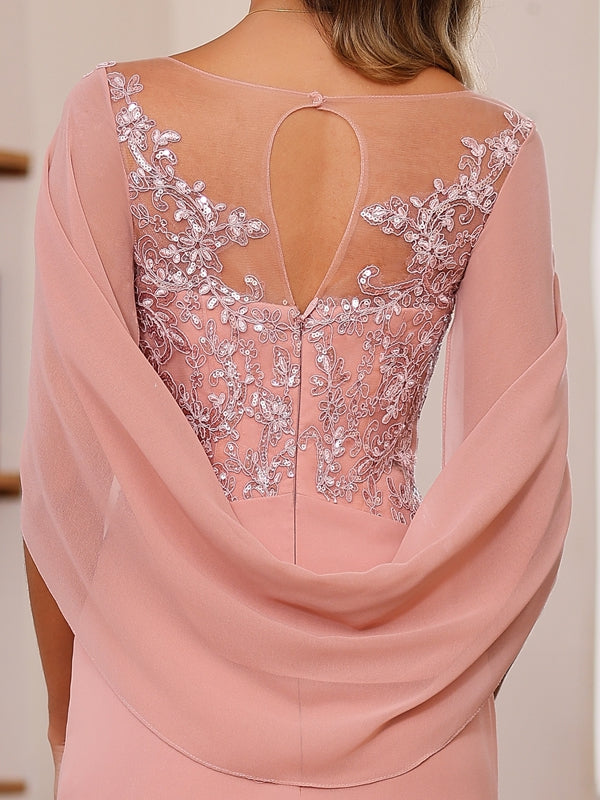 Tenues de Mère de la Mariée Coupe A-Line/Princess avec Décolleté Plongeant et Longueur Au Sol avec Plis et Paillettes