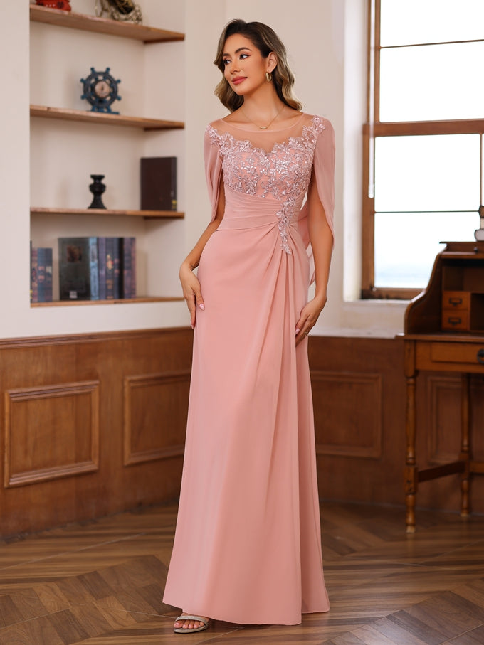 Tenues de Mère de la Mariée Coupe A-Line/Princess avec Décolleté Plongeant et Longueur Au Sol avec Plis et Paillettes
